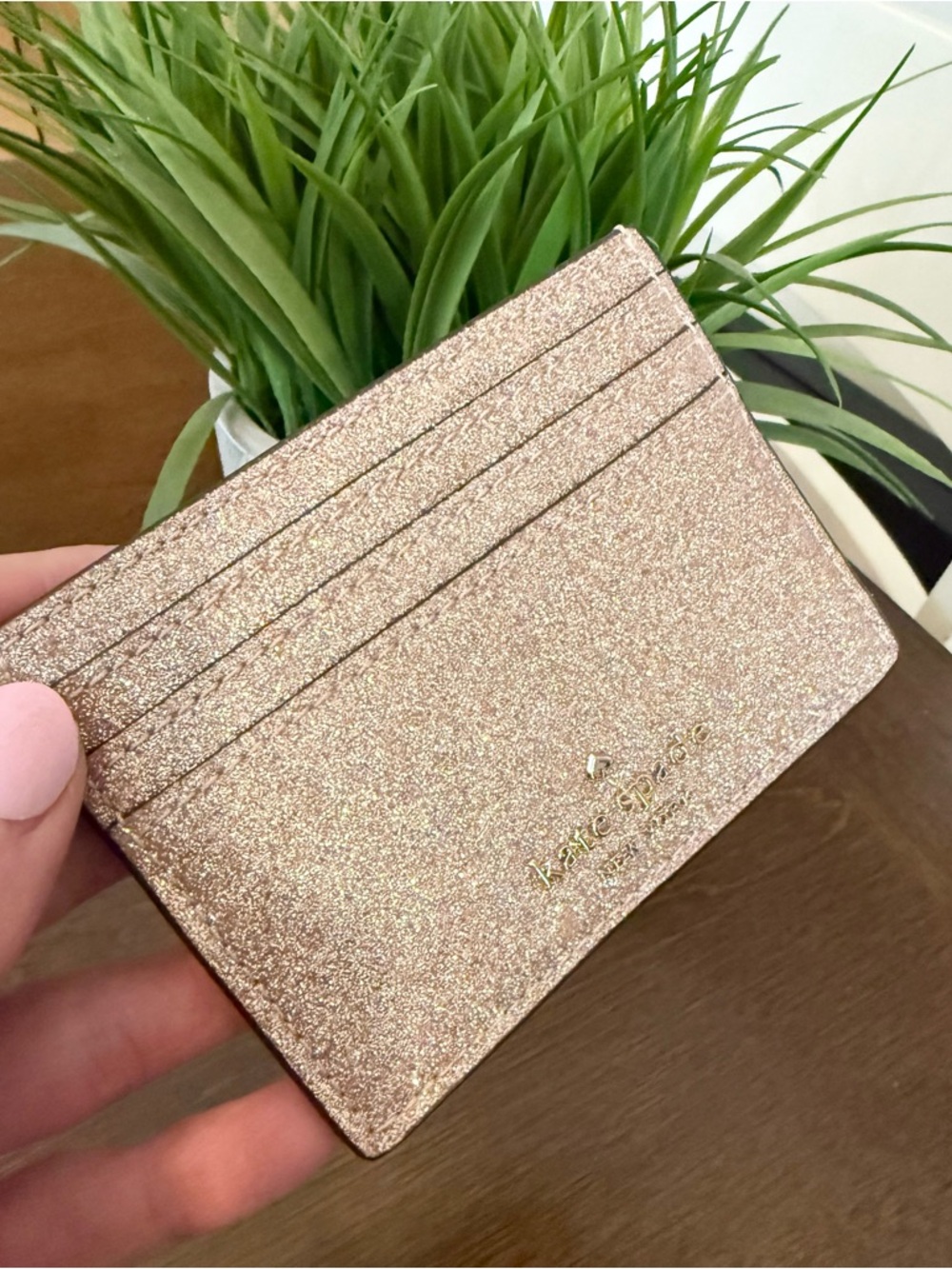 Kate Spade Glimmer Glitter Small Slim Card Holder (Gold) - Picture 2 of 3
